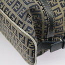 FENDI Zucchino Canvas Hand Bag Navy Silver Auth 99666-16