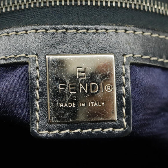 FENDI Zucchino Canvas Hand Bag Navy Silver Auth 99666