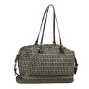 FENDI Zucchino Canvas Hand Bag Navy Silver Auth 99666-1