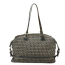 FENDI Zucchino Canvas Hand Bag Navy Silver Auth 99666-13