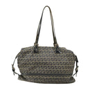 FENDI Zucchino Canvas Hand Bag Navy Silver Auth 99666-2