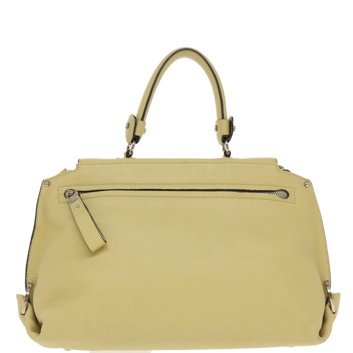 Salvatore Ferragamo Gancini Sofia Hand Bag Leather 2way Silver Yellow Auth 99667 - 0