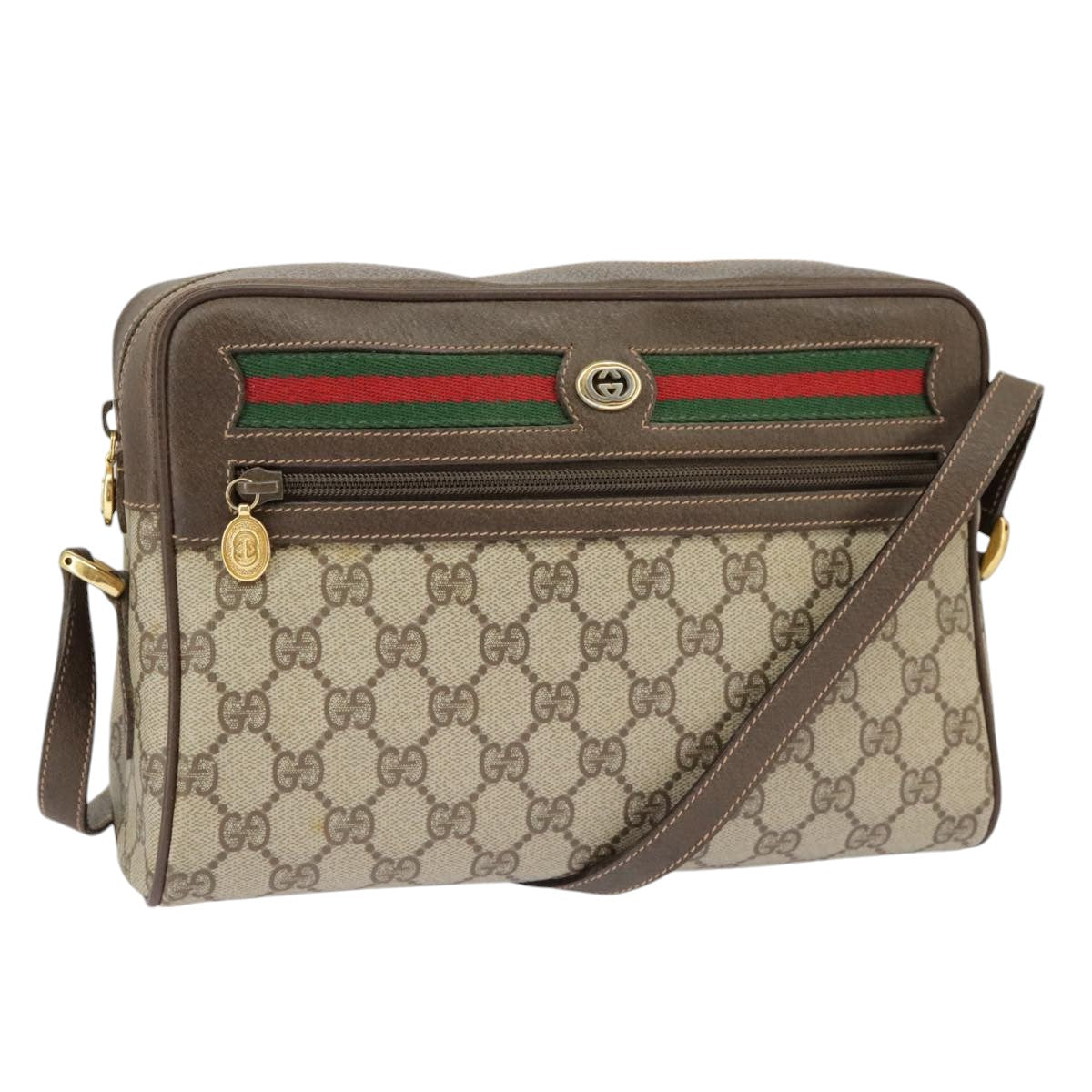 GUCCI GG Supreme Web Sherry Line Shoulder Bag PVC Beige 119 02 088 Auth 99670