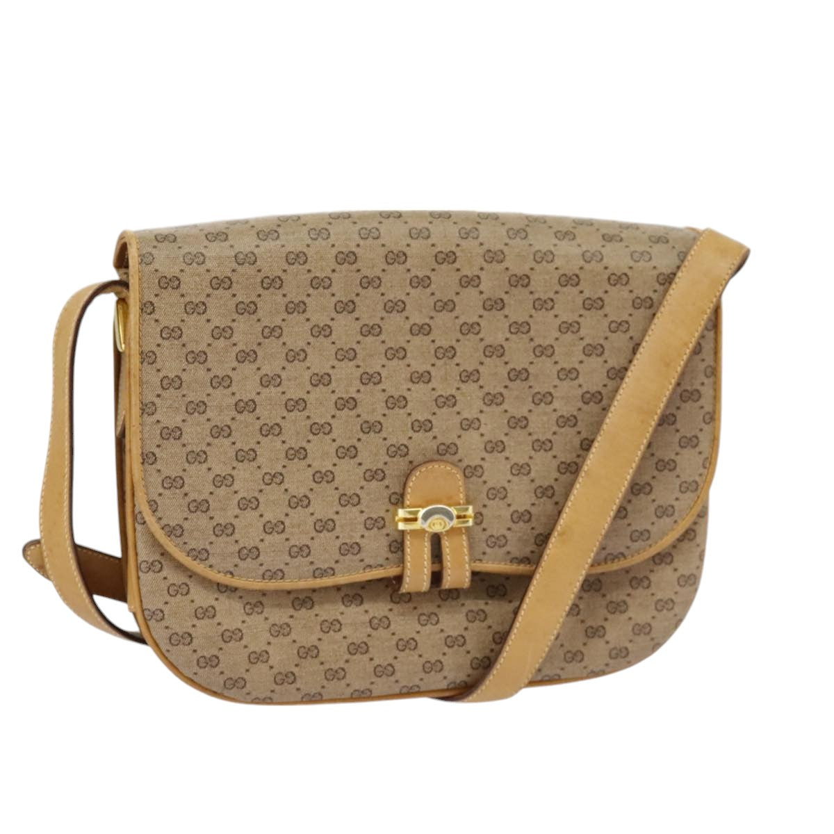 GUCCI Micro GG Supreme Shoulder Bag PVC Beige Gold Auth 99672