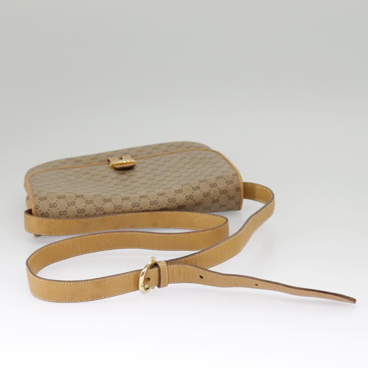 GUCCI Micro GG Supreme Shoulder Bag PVC Beige Gold Auth 99672