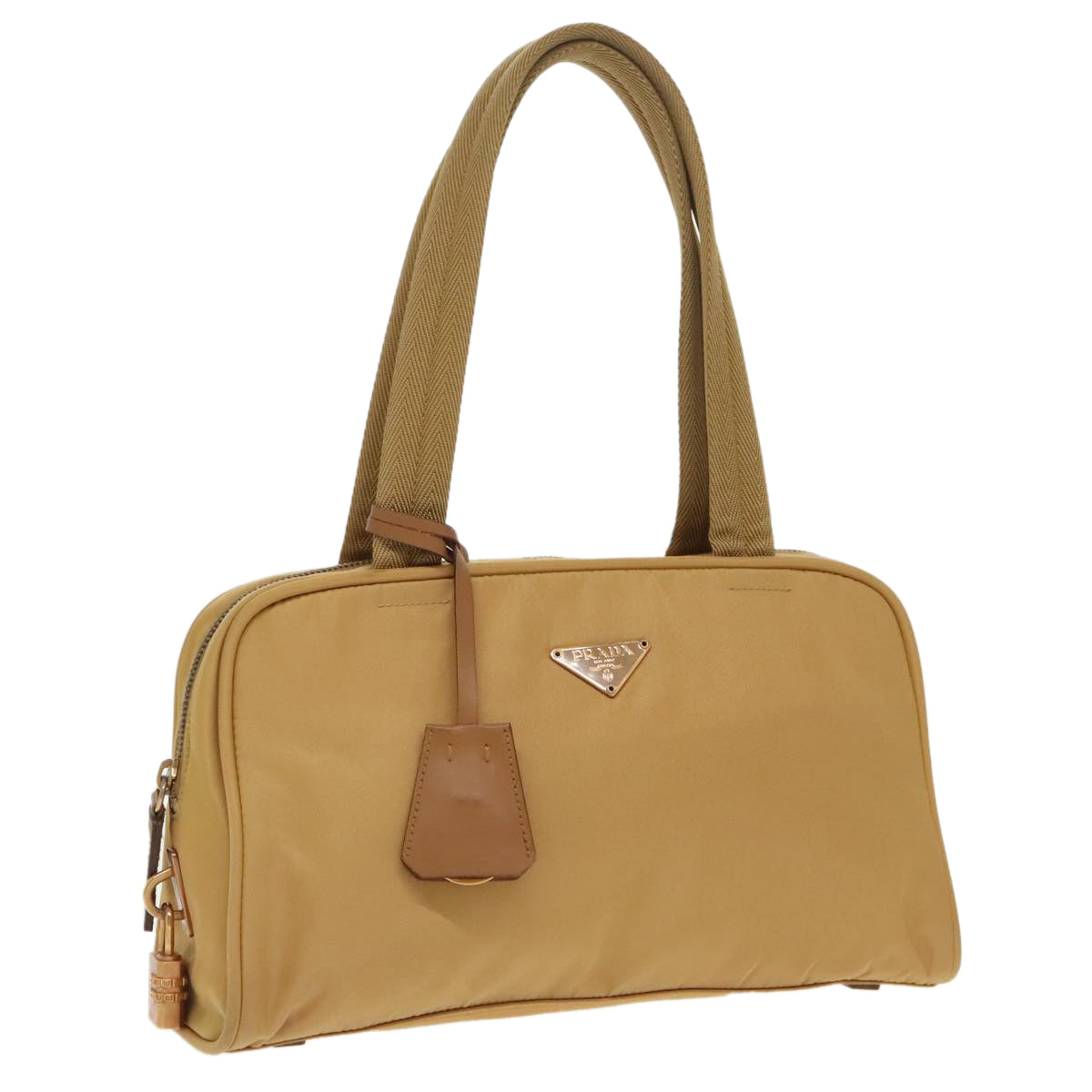 PRADA Hand Bag Nylon Beige Gold Auth 99677