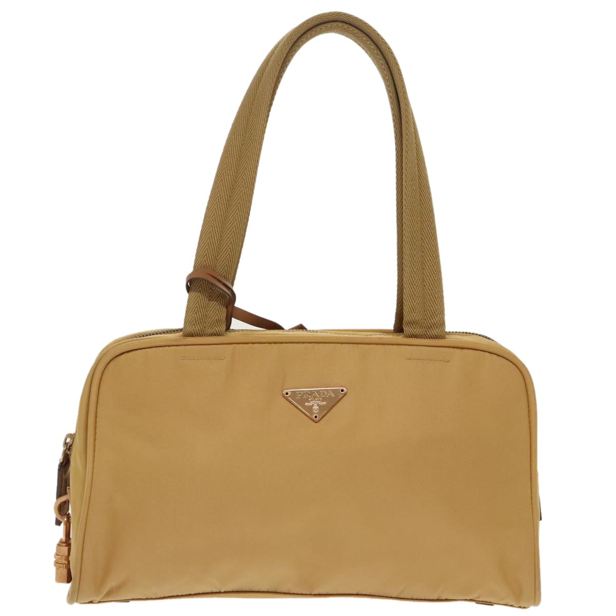 PRADA Hand Bag Nylon Beige Gold Auth 99677