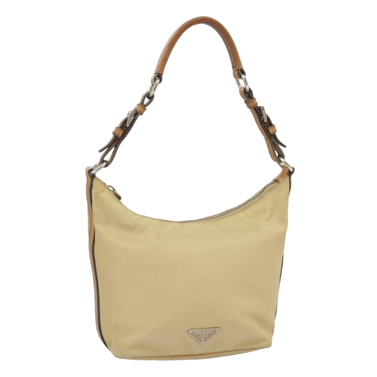 PRADA Hand Bag Nylon Beige Silver Auth 99678