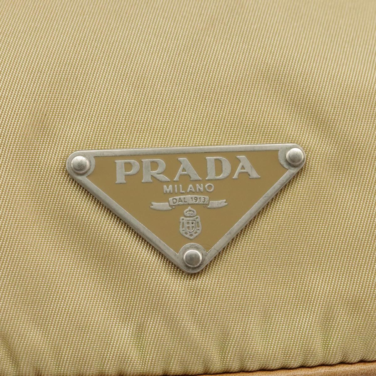 PRADA Hand Bag Nylon Beige Silver Auth 99678