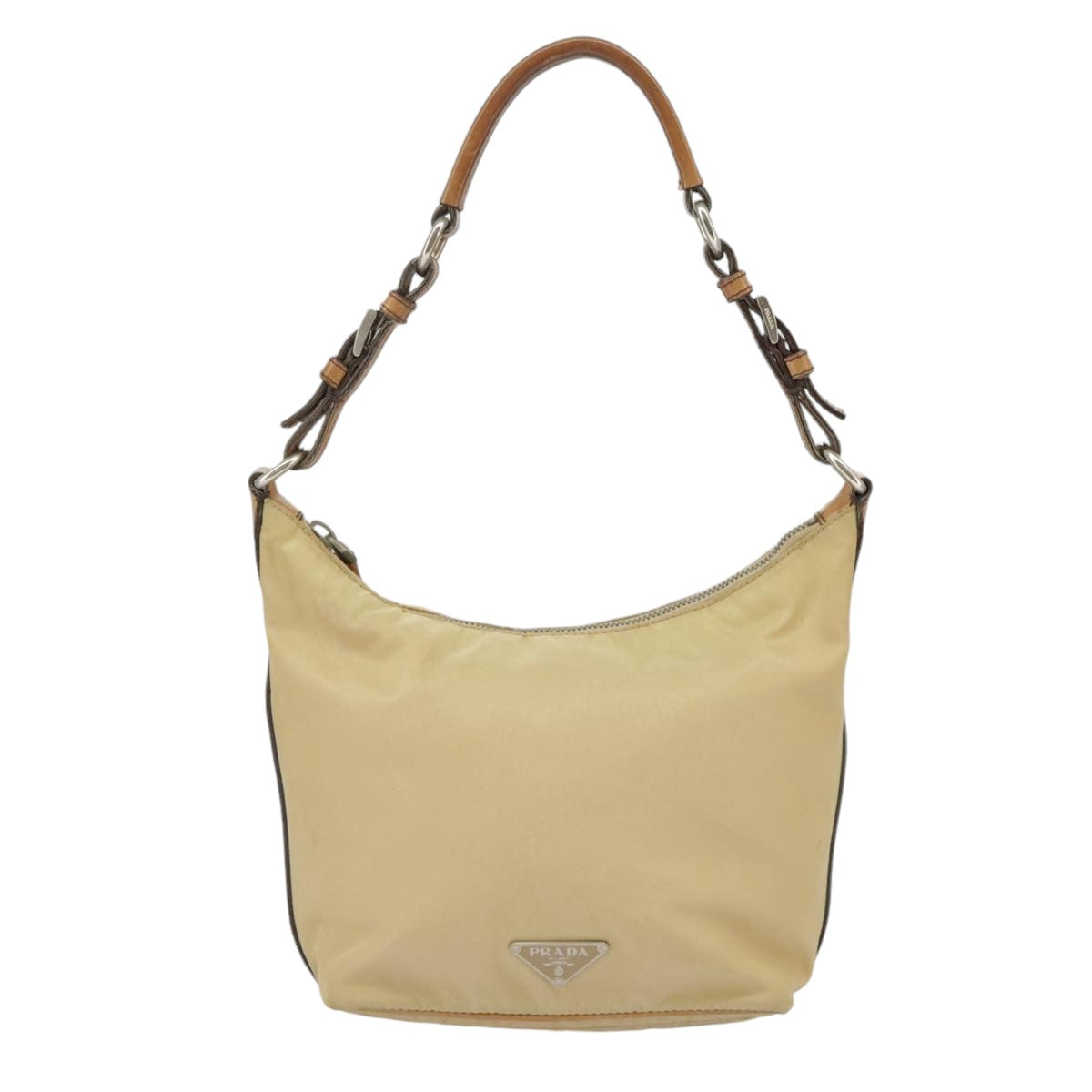 PRADA Hand Bag Nylon Beige Silver Auth 99678 - 0