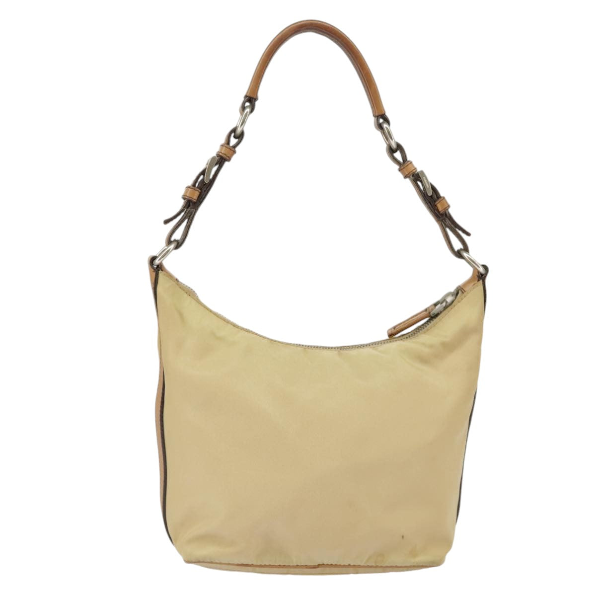 PRADA Hand Bag Nylon Beige Silver Auth 99678