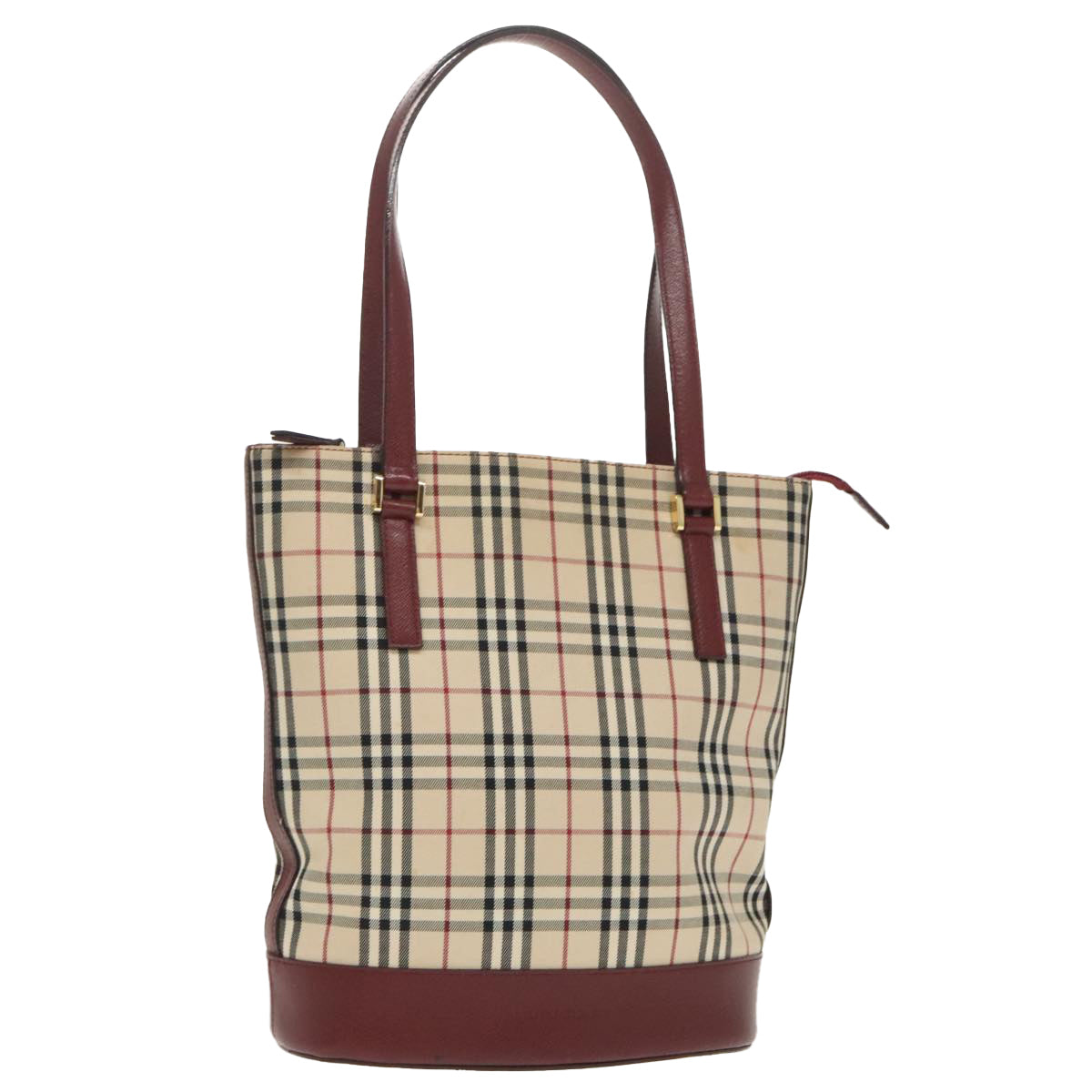 BURBERRY Nova Check Tote Bag Canvas Beige Gold Auth 99683