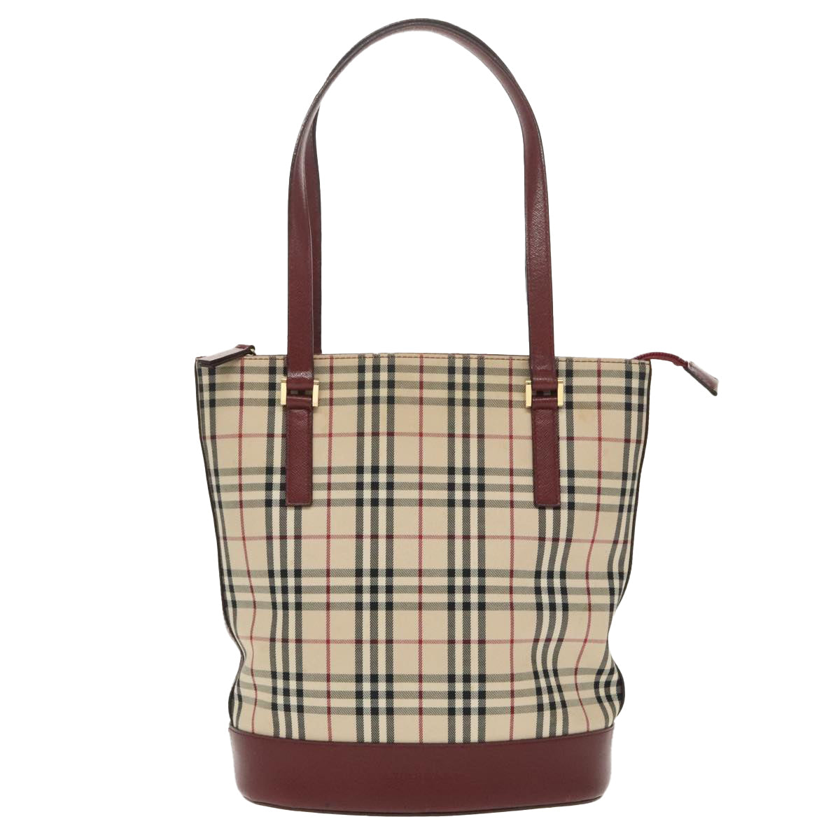 BURBERRY Nova Check Tote Bag Canvas Beige Gold Auth 99683 - 0