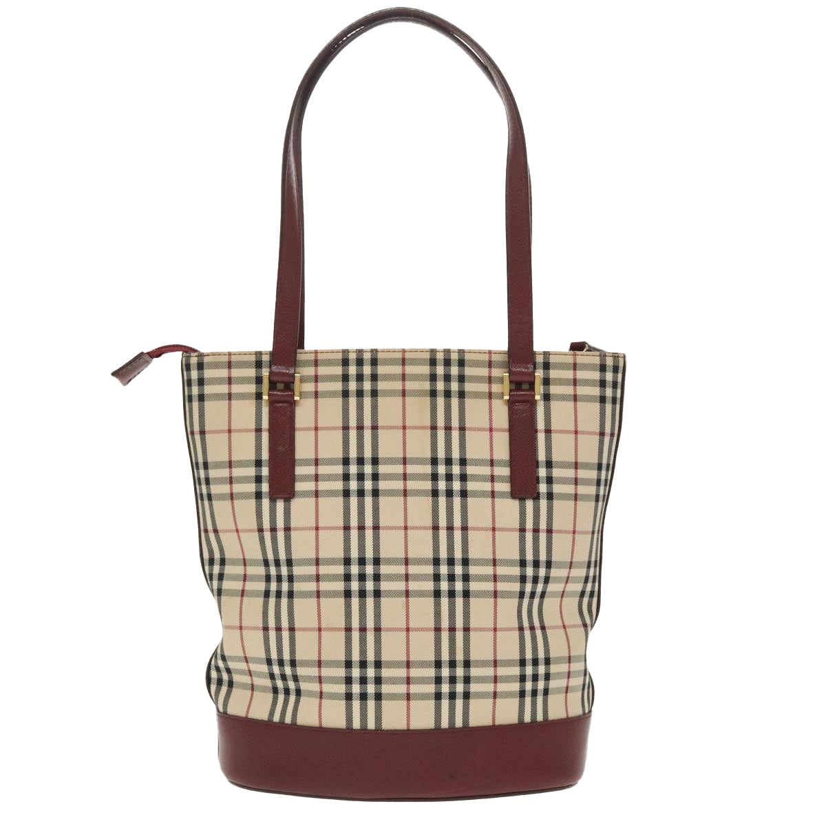 BURBERRY Nova Check Tote Bag Canvas Beige Gold Auth 99683