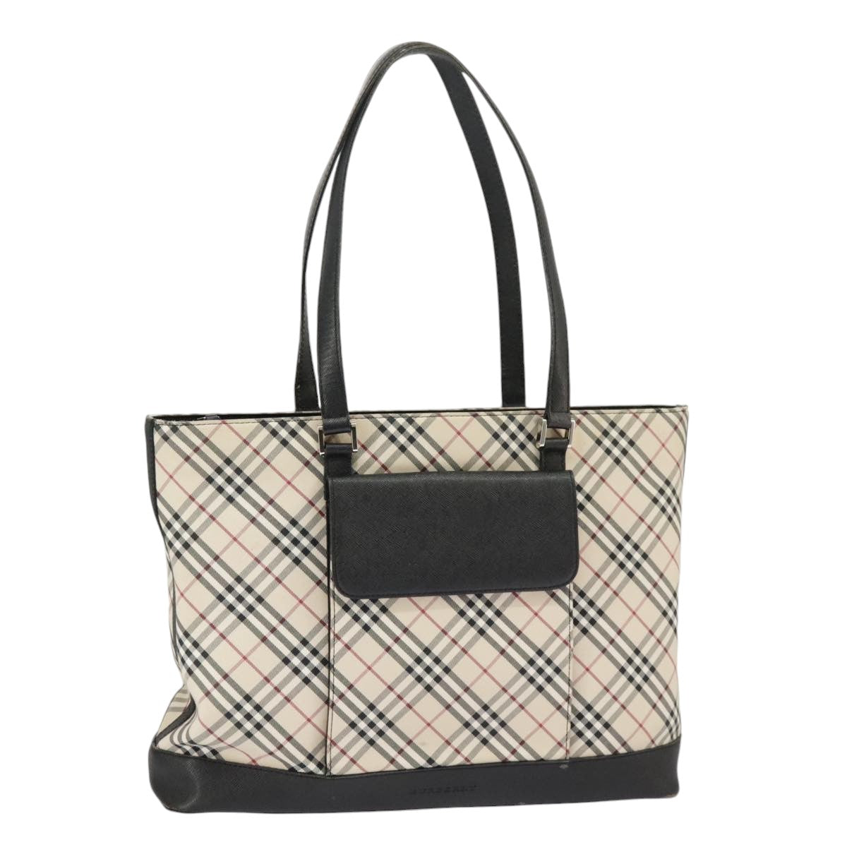 BURBERRY Nova Check Tote Bag Canvas Beige Silver Auth 99686