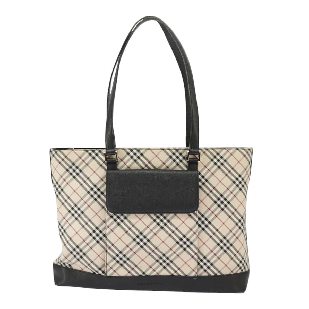 BURBERRY Nova Check Tote Bag Canvas Beige Silver Auth 99686 - 0