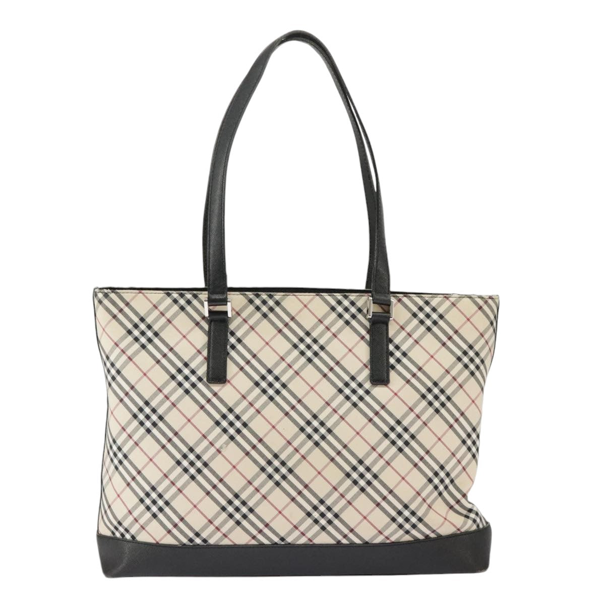 BURBERRY Nova Check Tote Bag Canvas Beige Silver Auth 99686