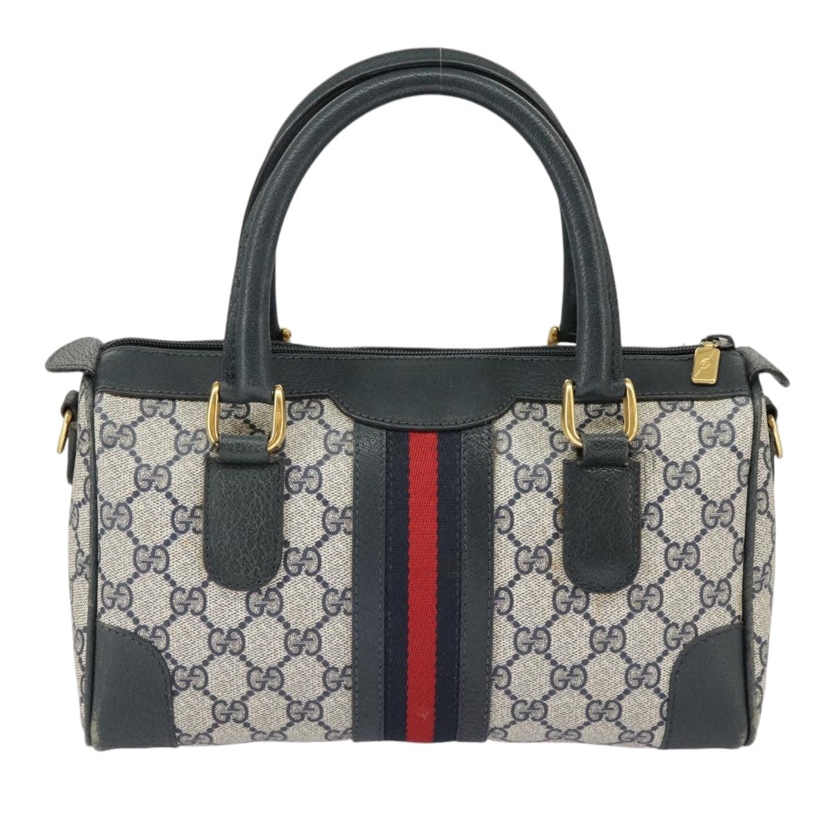 GUCCI GG Supreme Sherry Line Hand Bag PVC Navy Gold Red 002 39 0069 Auth 99687