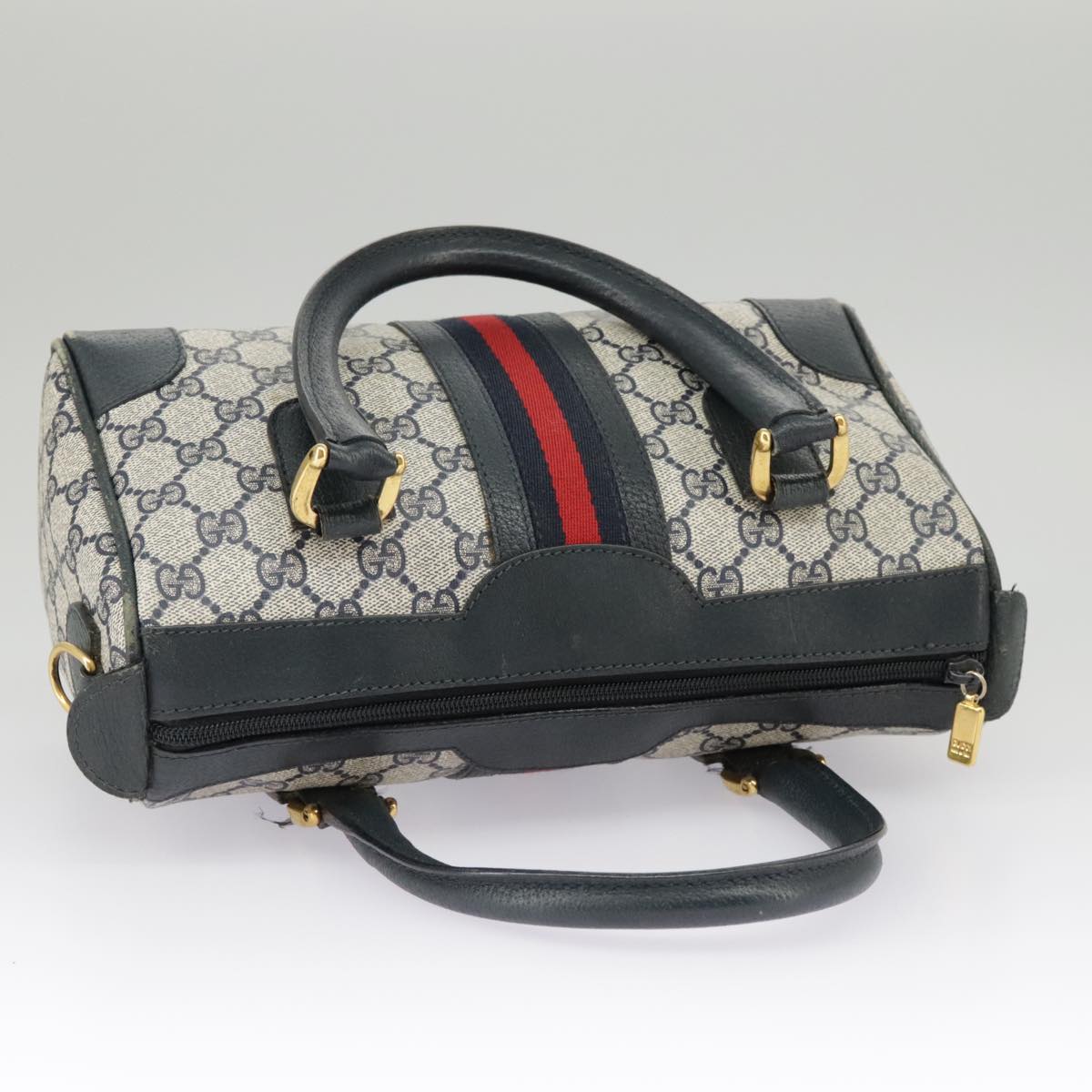 GUCCI GG Supreme Sherry Line Hand Bag PVC Navy Gold Red 002 39 0069 Auth 99687