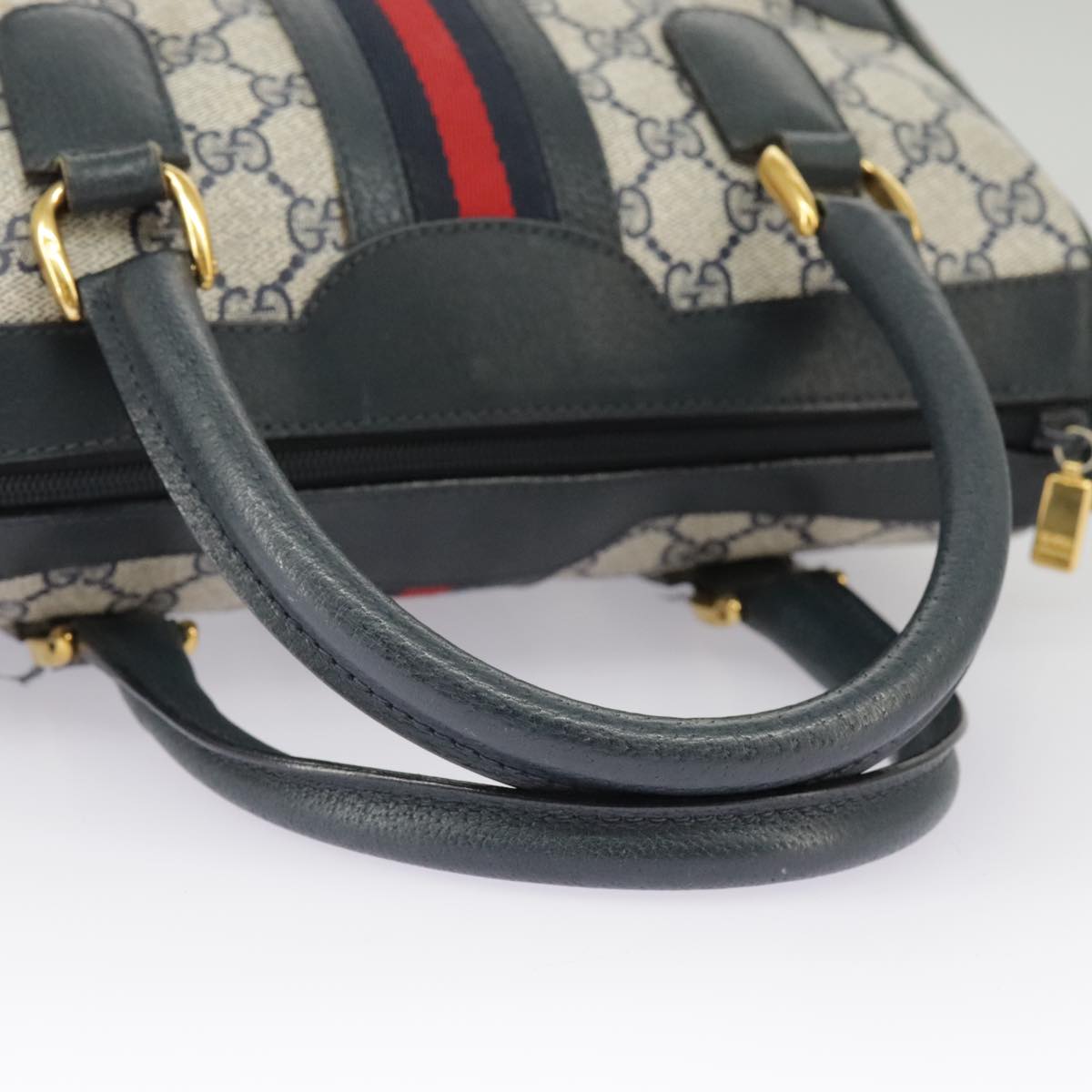 GUCCI GG Supreme Sherry Line Hand Bag PVC Navy Gold Red 002 39 0069 Auth 99687