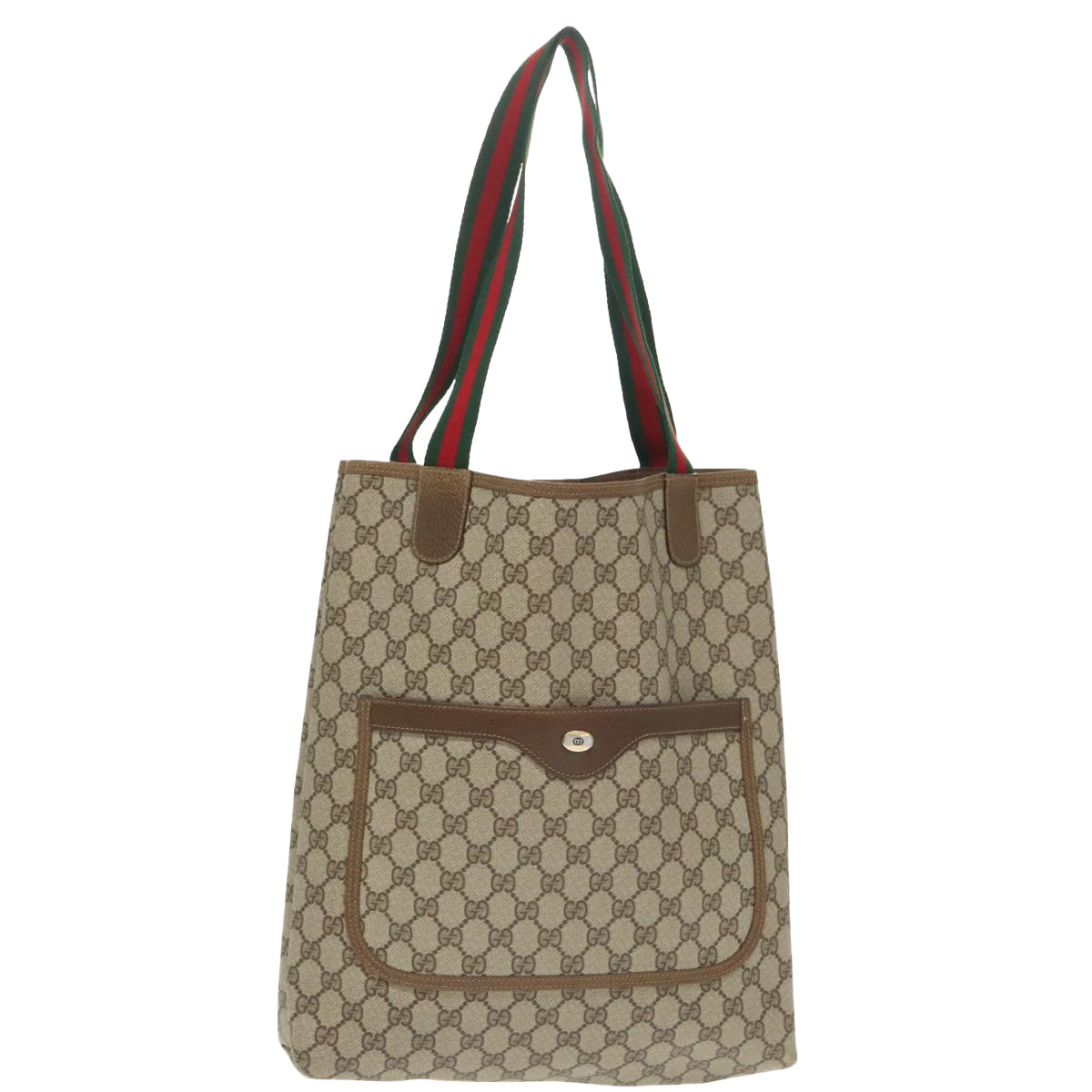 GUCCI GG Supreme Web Sherry Line Tote Bag PVC Beige Red 39 02 003 Auth 99689