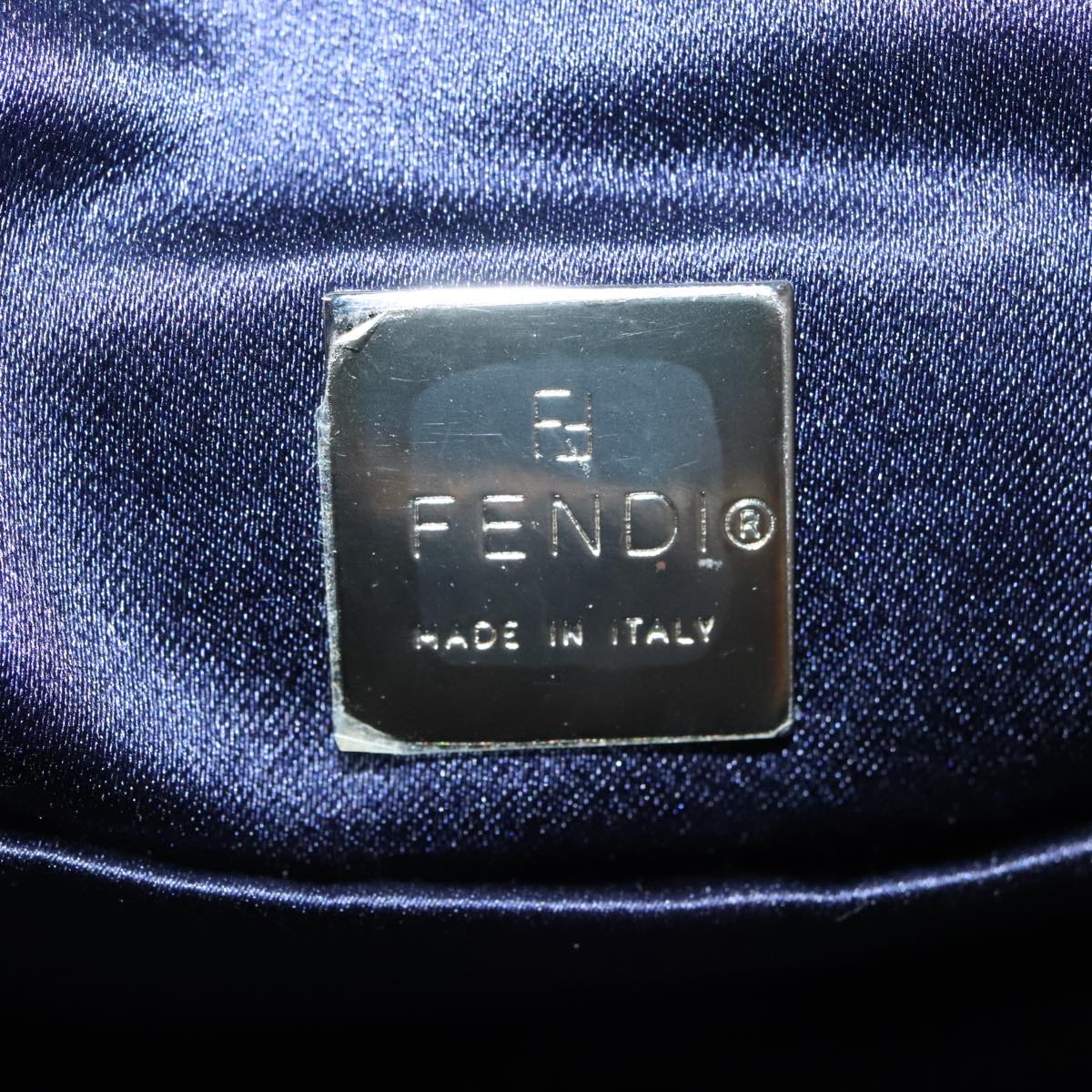 FENDI Zucchino Canvas Hand Bag Navy Silver Auth 99690