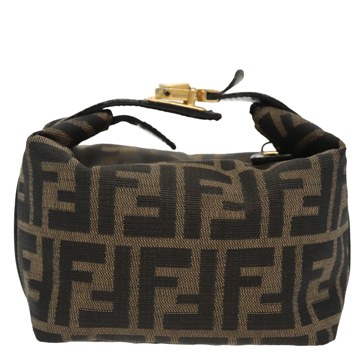 FENDI Zucca Canvas Vanity Pouch Brown Black gold Auth 99693 - 0