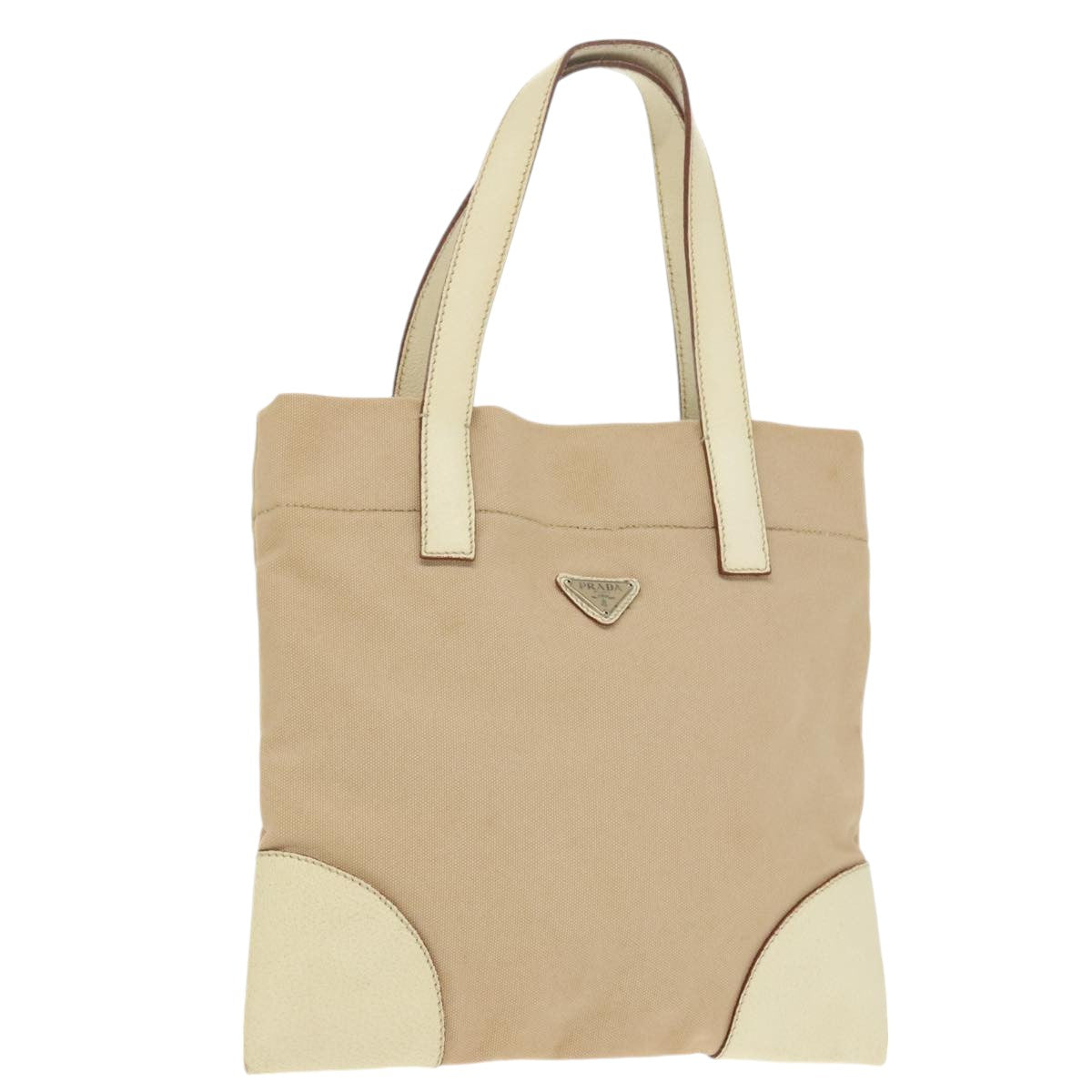 PRADA Tote Bag Canvas Beige Auth 99694