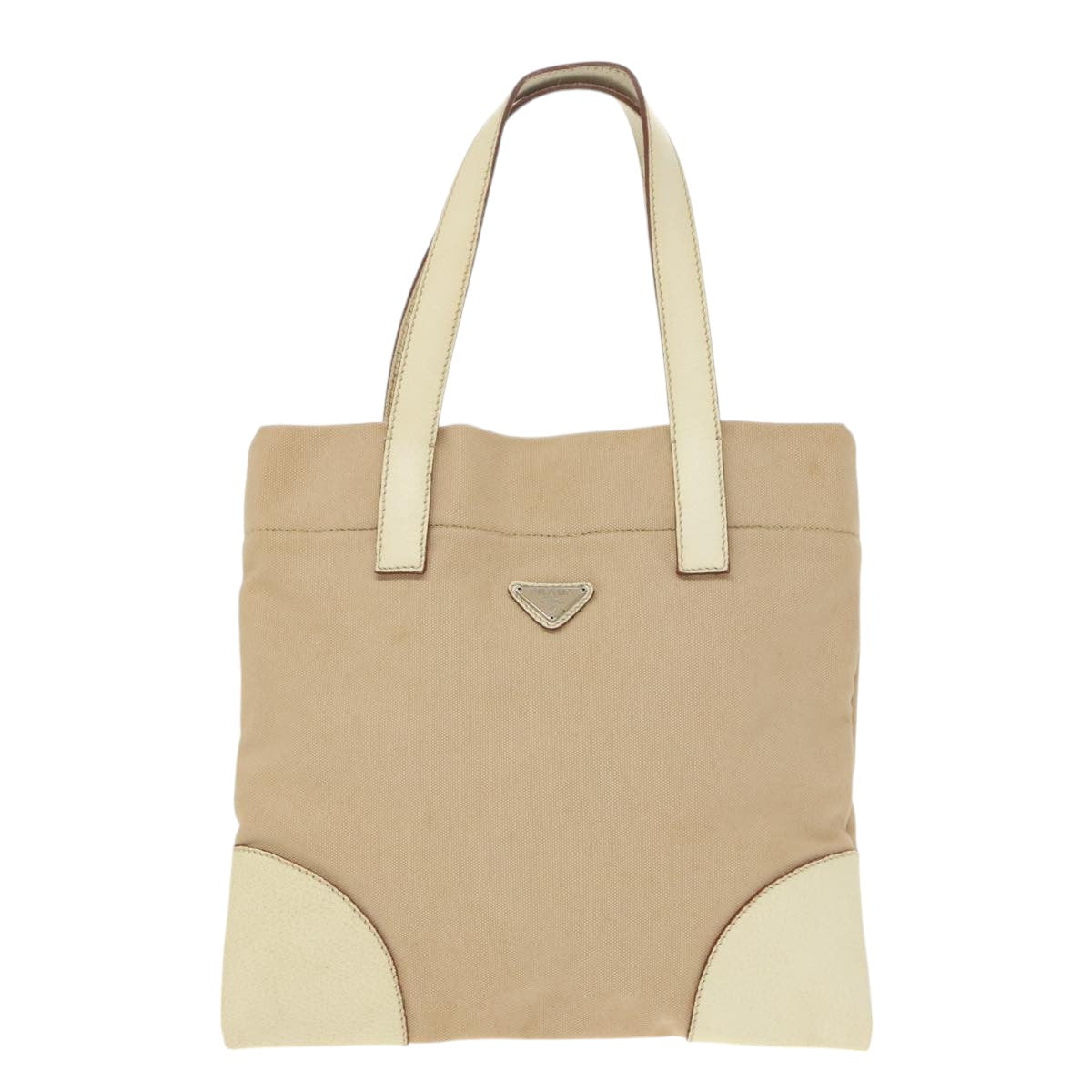 PRADA Tote Bag Canvas Beige Auth 99694