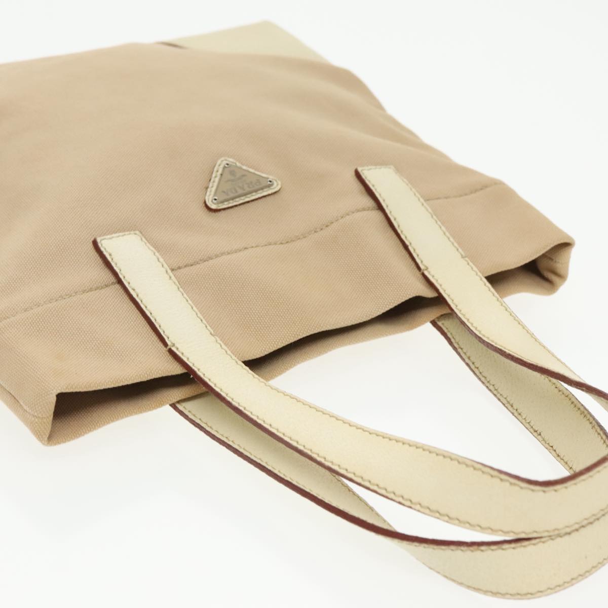 PRADA Tote Bag Canvas Beige Auth 99694