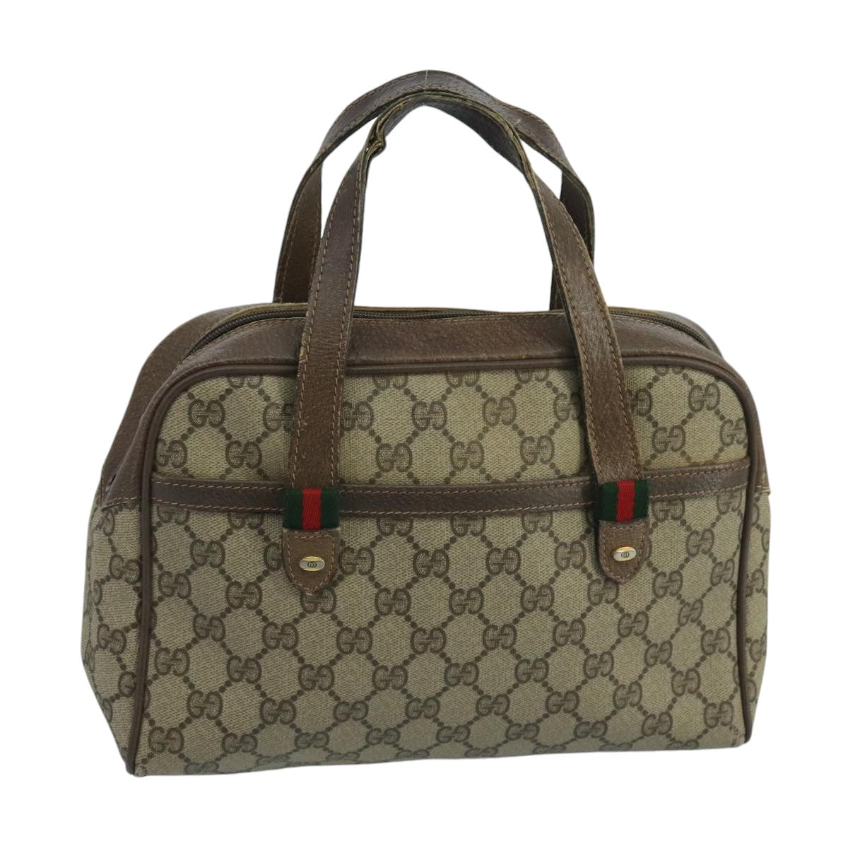 GUCCI GG Supreme Web Sherry Line Hand Bag PVC Beige Green Red Auth 99695