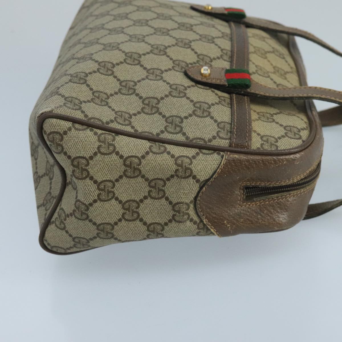 GUCCI GG Supreme Web Sherry Line Hand Bag PVC Beige Green Red Auth 99695