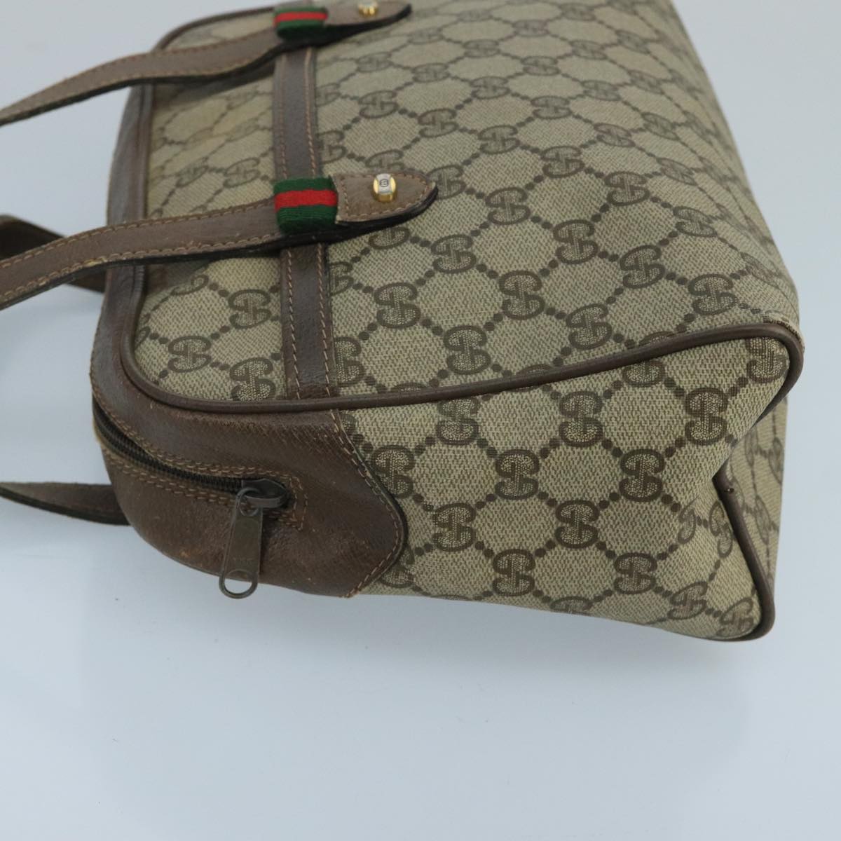 GUCCI GG Supreme Web Sherry Line Hand Bag PVC Beige Green Red Auth 99695