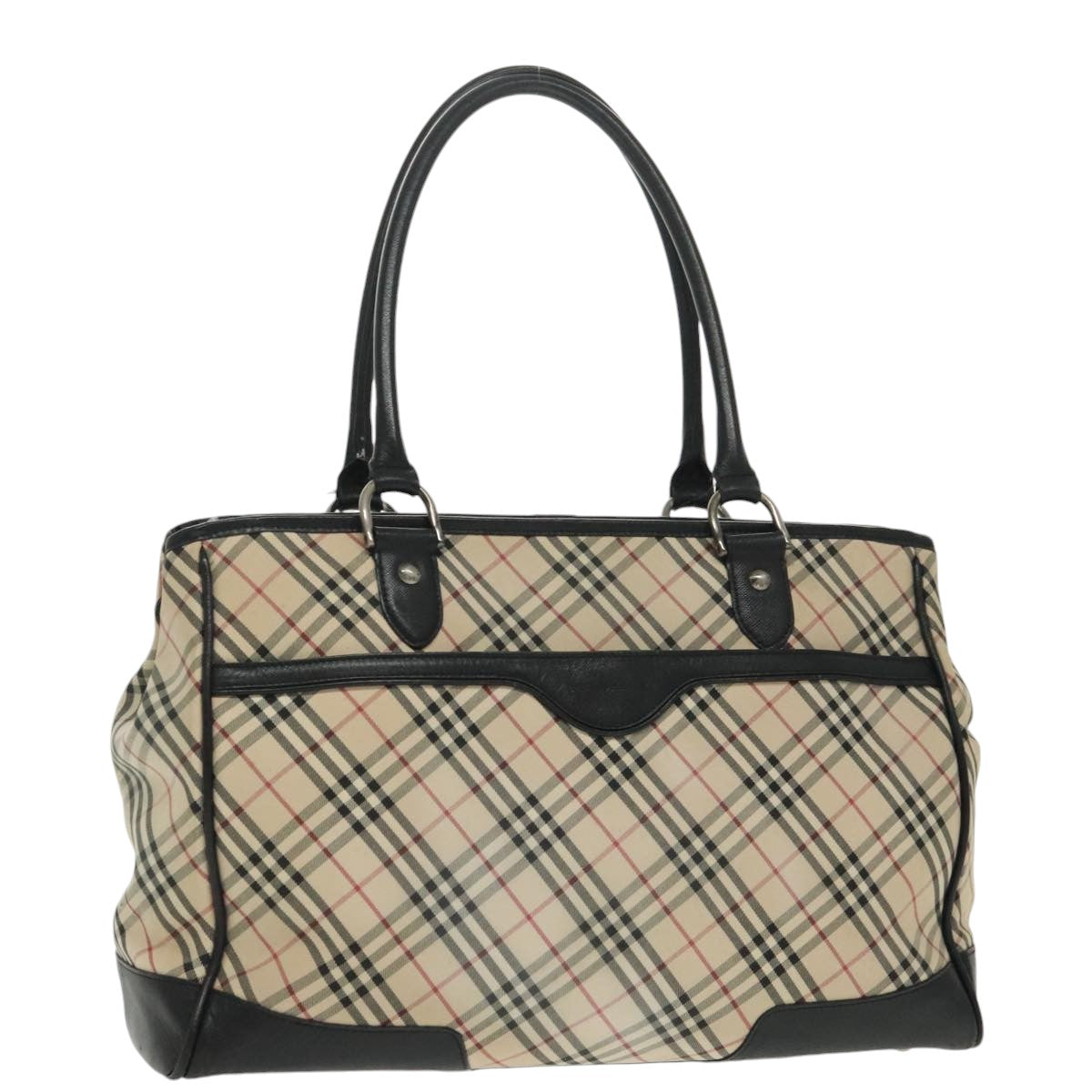 BURBERRY Nova Check Tote Bag Canvas Beige Black Auth 99700