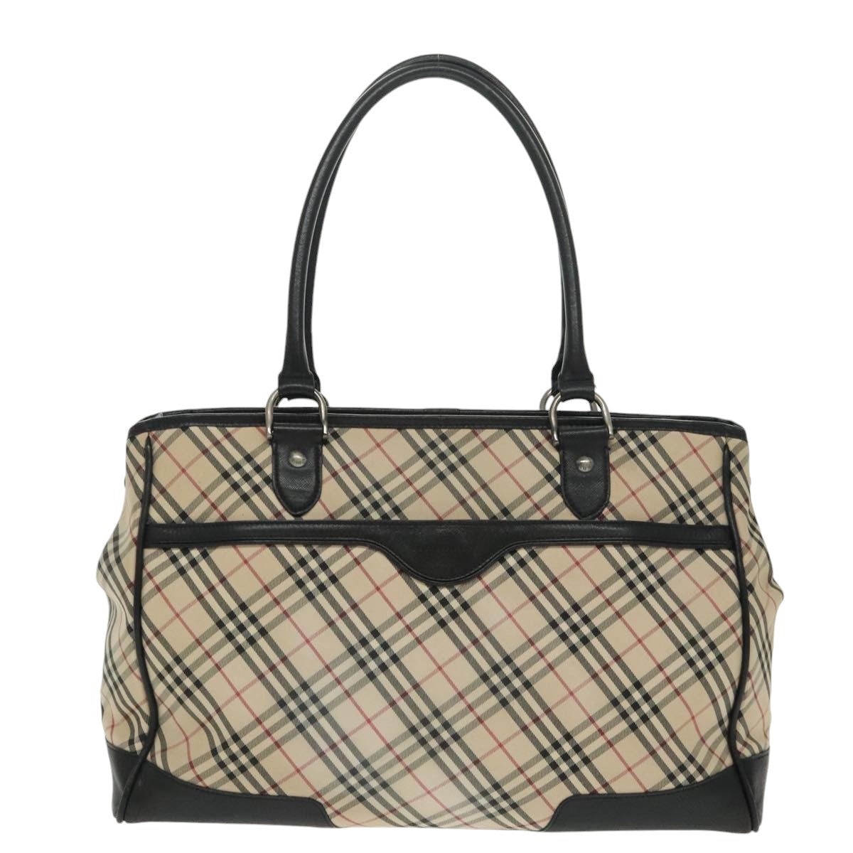 BURBERRY Nova Check Tote Bag Canvas Beige Black Auth 99700