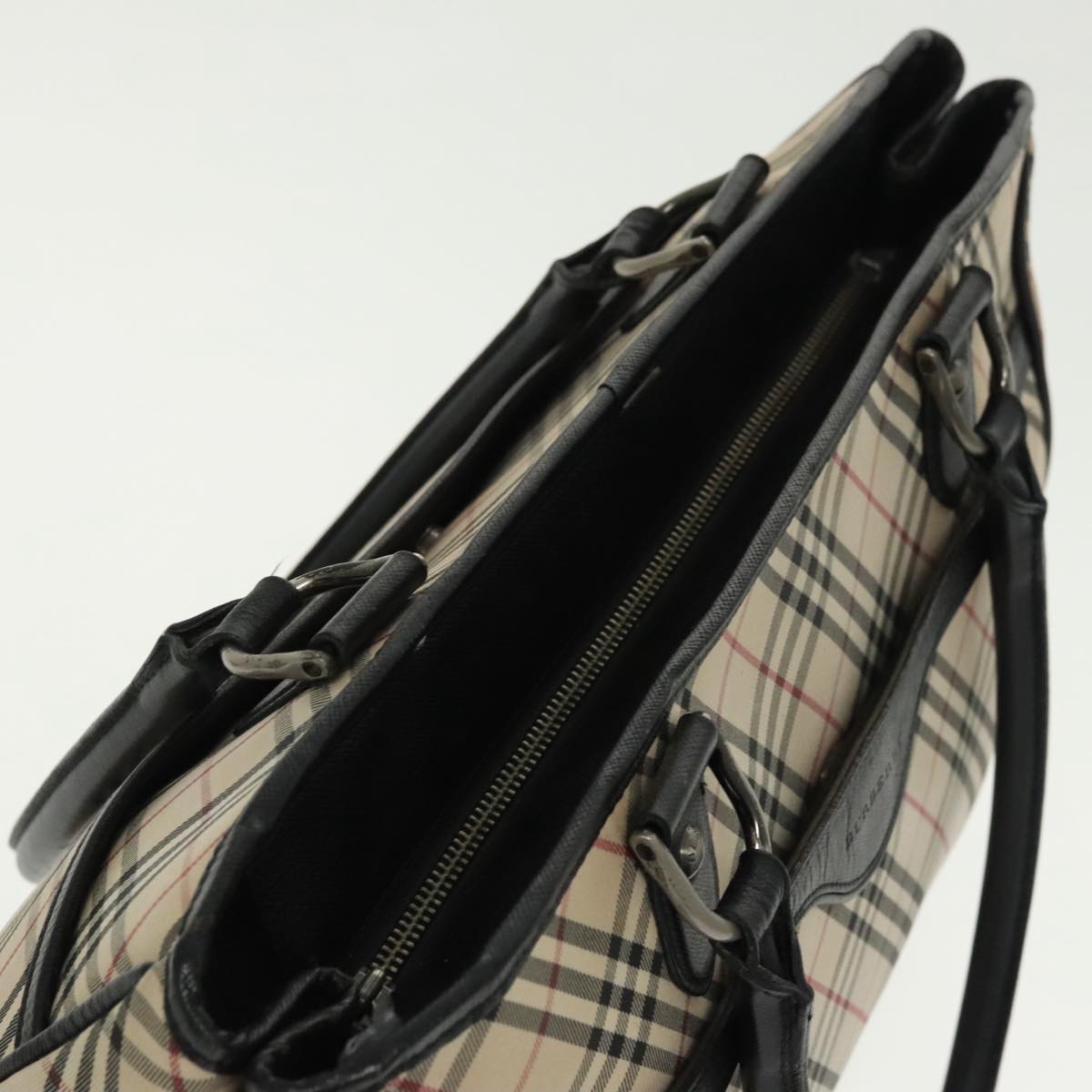 BURBERRY Nova Check Tote Bag Canvas Beige Black Auth 99700