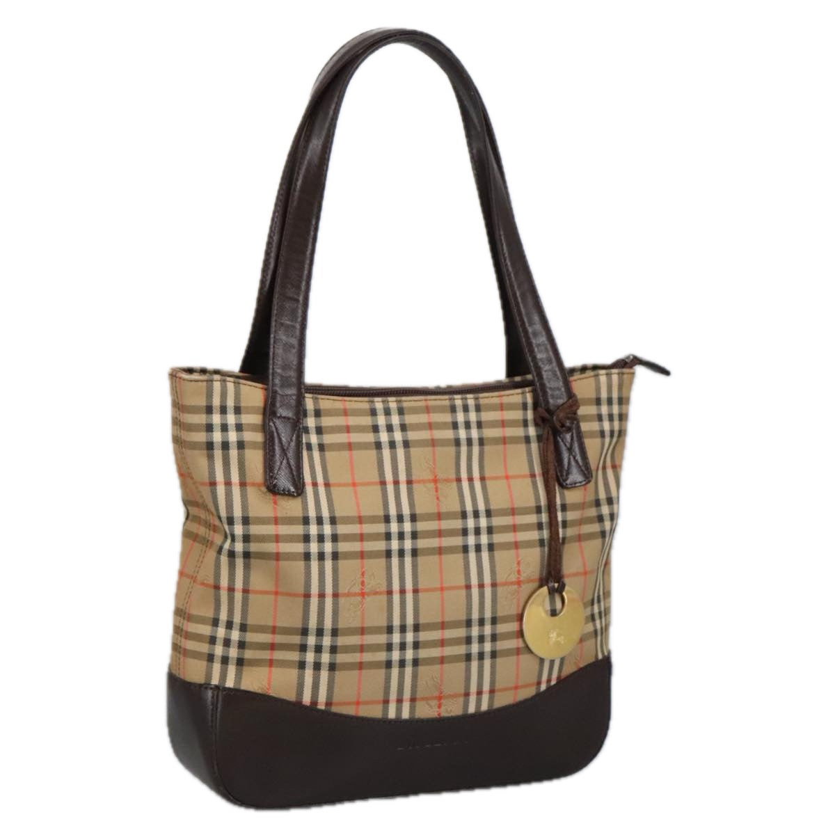 BURBERRY Nova Check Tote Bag Canvas Beige Gold Auth 99701