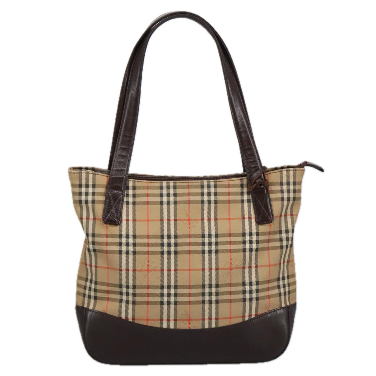 BURBERRY Nova Check Tote Bag Canvas Beige Gold Auth 99701