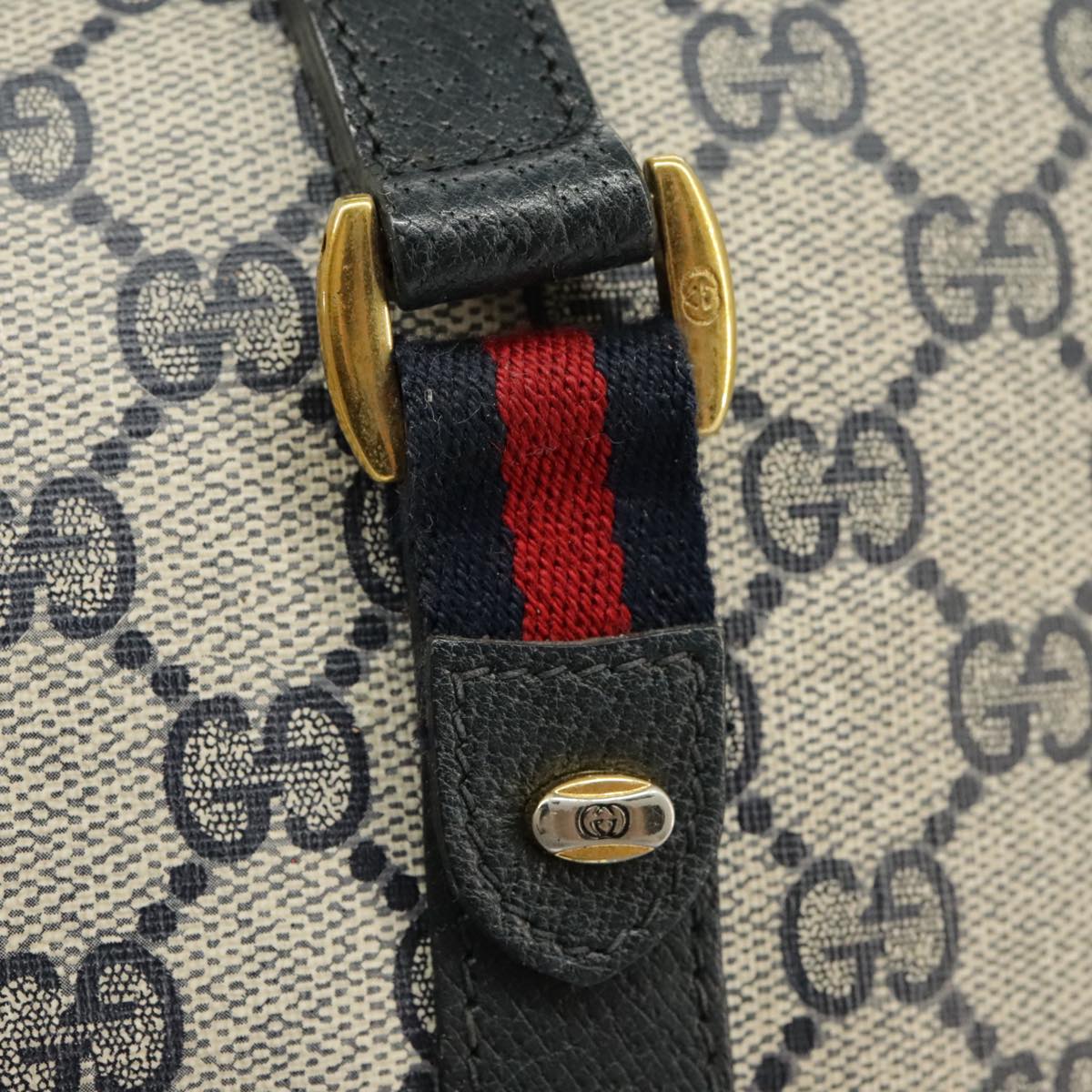 GUCCI GG Supreme Sherry Line Hand Bag PVC 2way Navy Red 58 02 039 Auth 99707