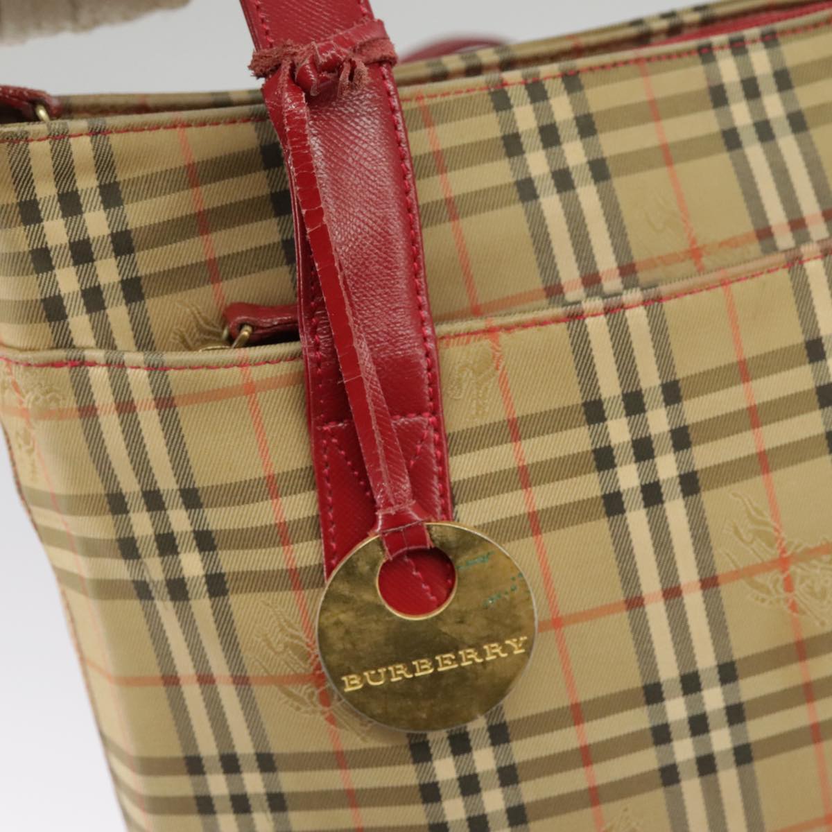 BURBERRY Nova Check Tote Bag Canvas Beige Auth 99727