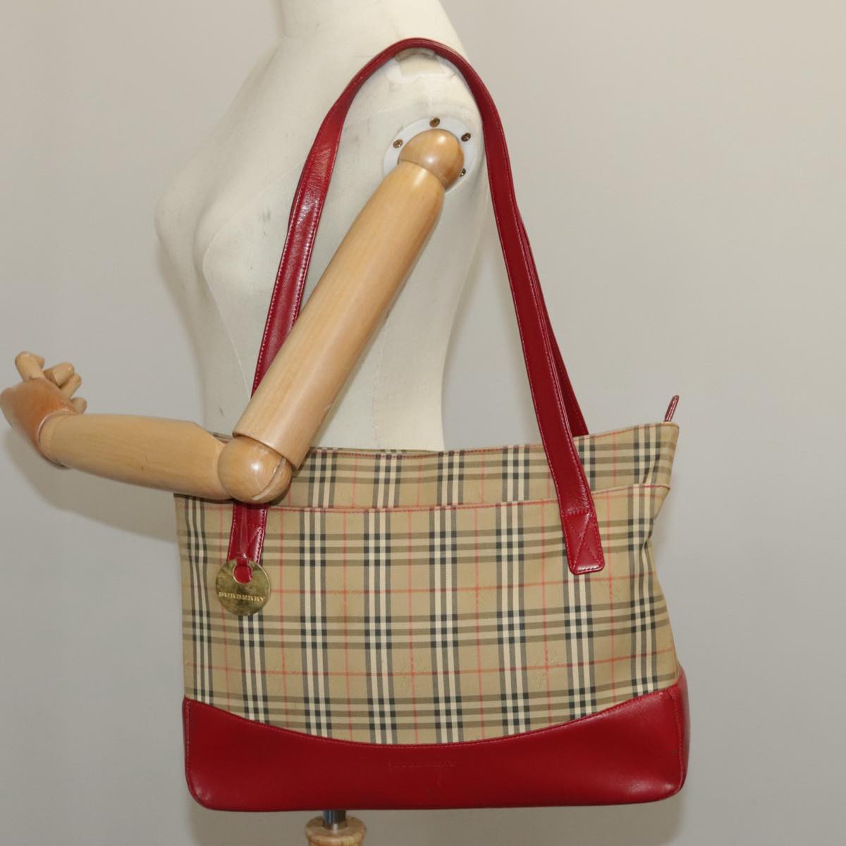 BURBERRY Nova Check Tote Bag Canvas Beige Auth 99727