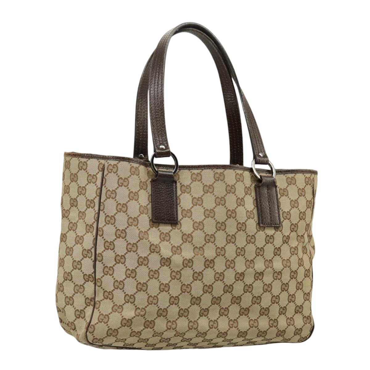 GUCCI GG Canvas Tote Bag Beige Silver 113017 Auth 99729