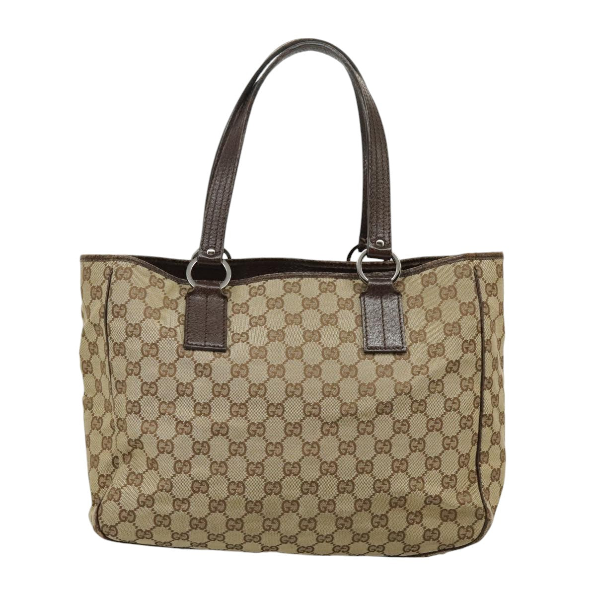 GUCCI GG Canvas Tote Bag Beige Silver 113017 Auth 99729