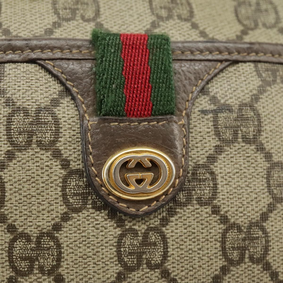 GUCCI GG Supreme Web Sherry Line Shoulder Bag PVC Beige 001 58 6594 Auth 99731