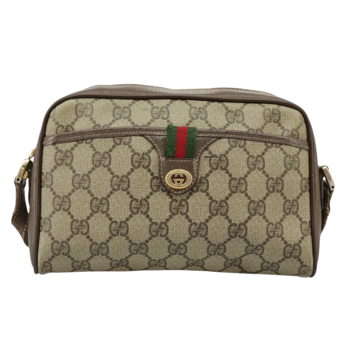 GUCCI GG Supreme Web Sherry Line Shoulder Bag PVC Beige 001 58 6594 Auth 99731