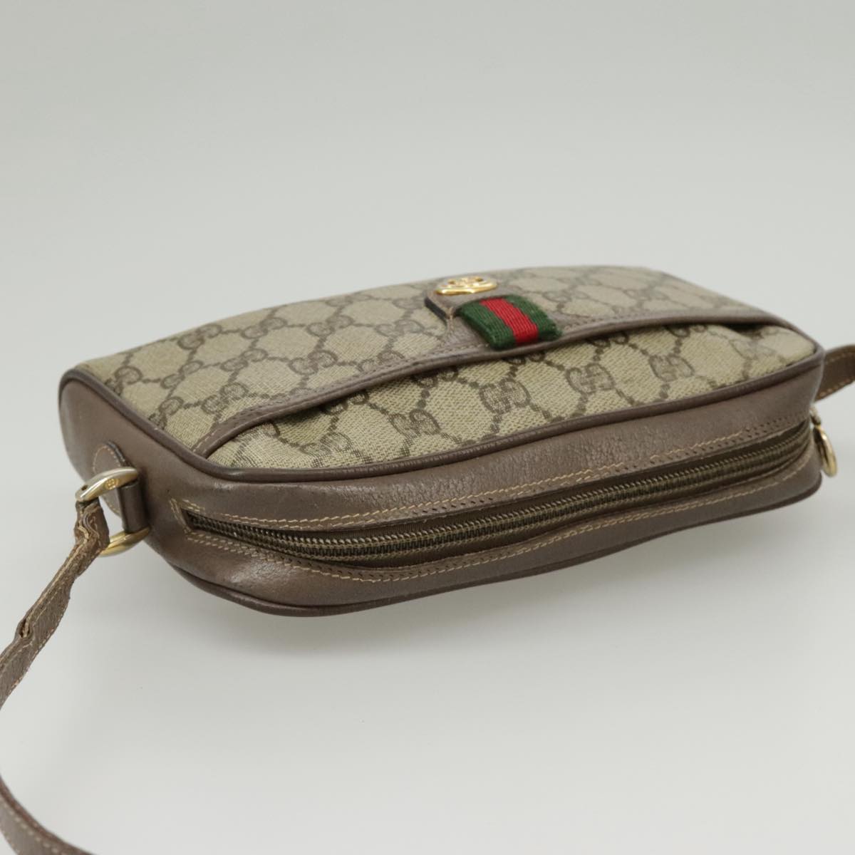 GUCCI GG Supreme Web Sherry Line Shoulder Bag PVC Beige 001 58 6594 Auth 99731