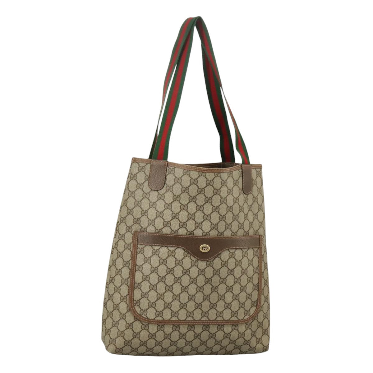 GUCCI GG Supreme Web Sherry Line Tote Bag PVC Red Beige 123 02 003 Auth 99732