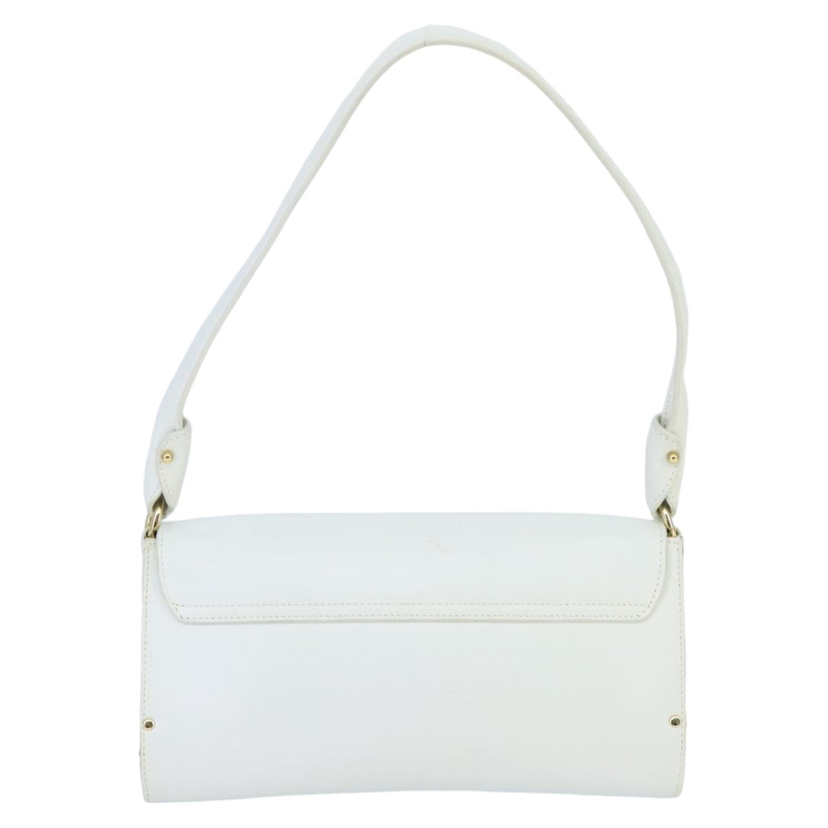 Salvatore Ferragamo Gancini Shoulder Bag Leather White Gold Auth 99736 - 0