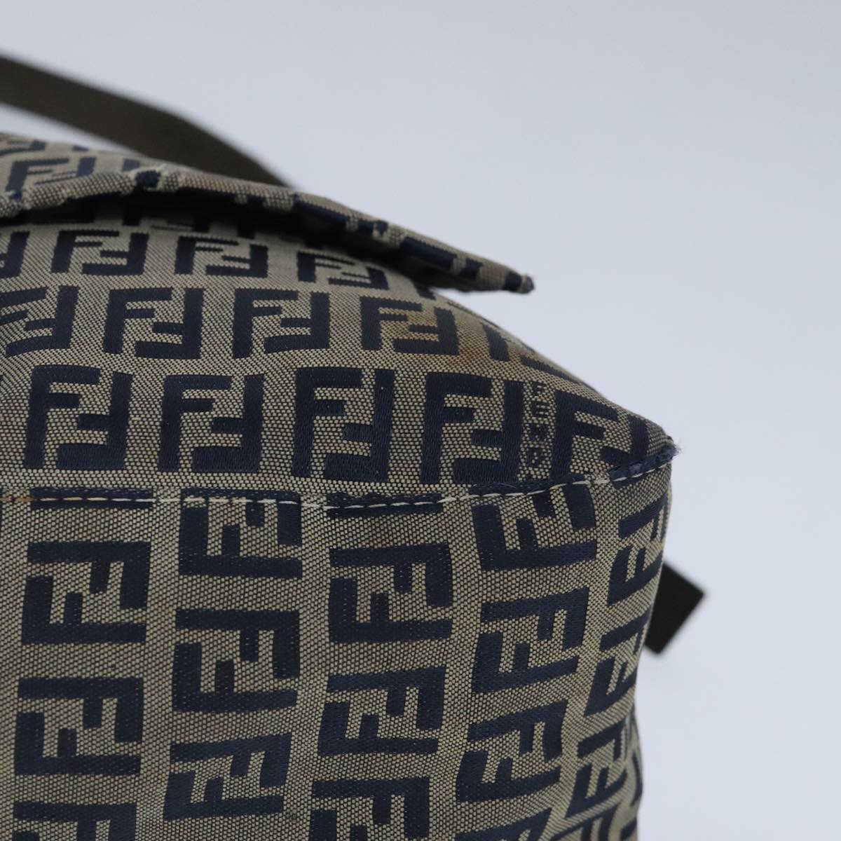 FENDI Zucchino Canvas Shoulder Bag Navy Auth 99738