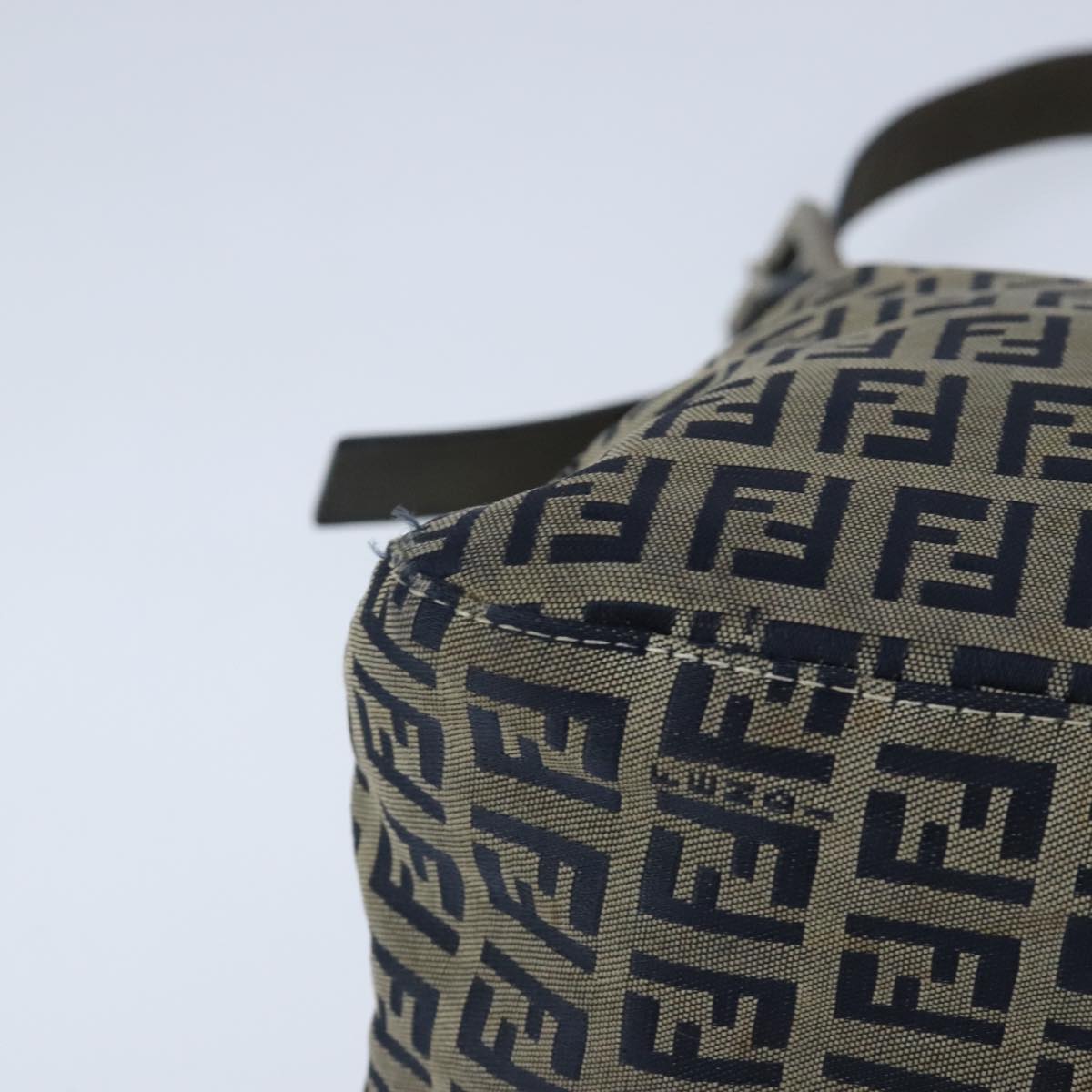 FENDI Zucchino Canvas Shoulder Bag Navy Auth 99738